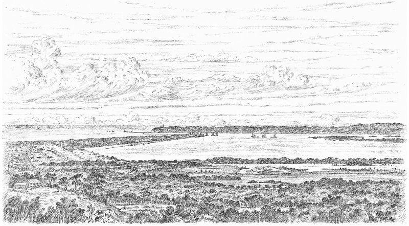 Engraving of the harbour and town of Durban from the Berea, 1891
