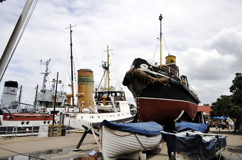 Vessels on display at the Port Natal Maritime Museum's quayside