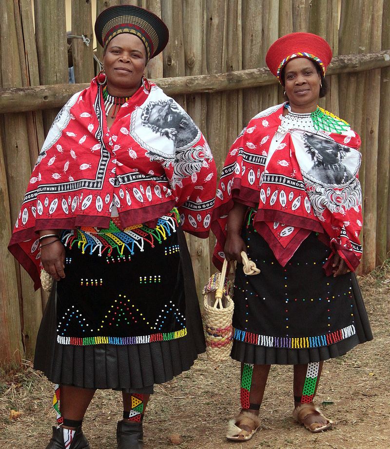 Traditional Zulu attire and beadwork at the Reed Dance ceremony